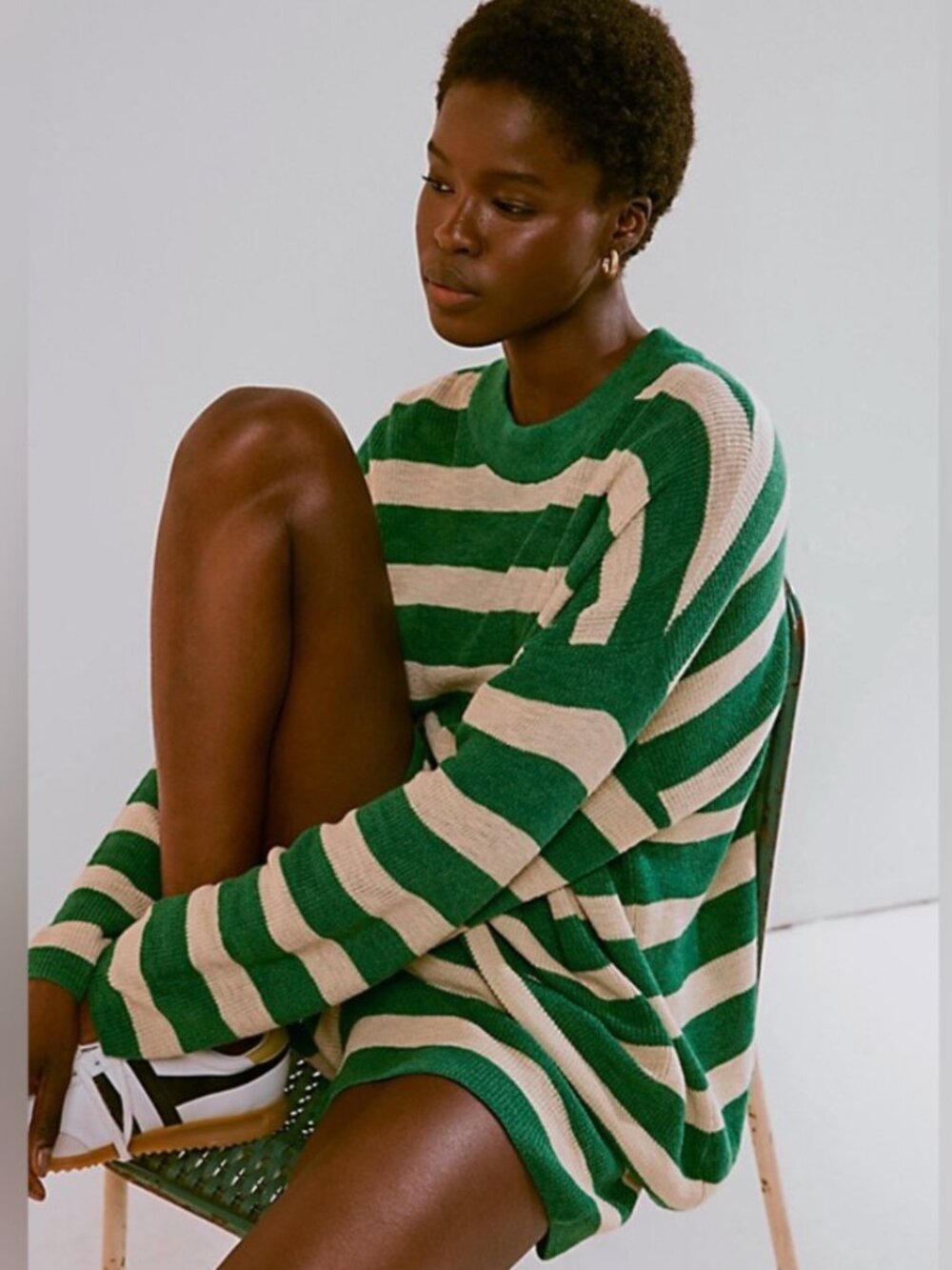 Free People Green Striped Malibu Surf Sweater Set